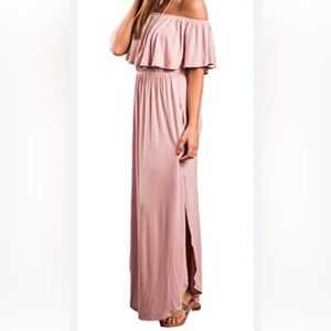Sarin Mathews Women Medium Maxi Dress Rose/Dusty Pink Off Shoulders Wedding